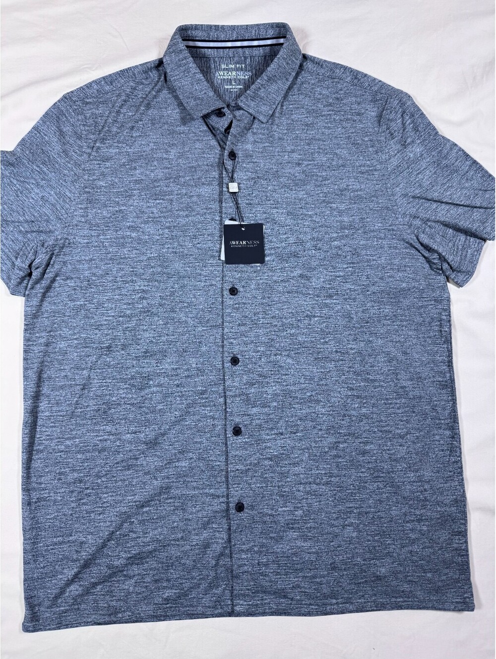 Kenneth Cole Men's Stretch Shirt Large Slim Fit Gray Heathered UV Protection
